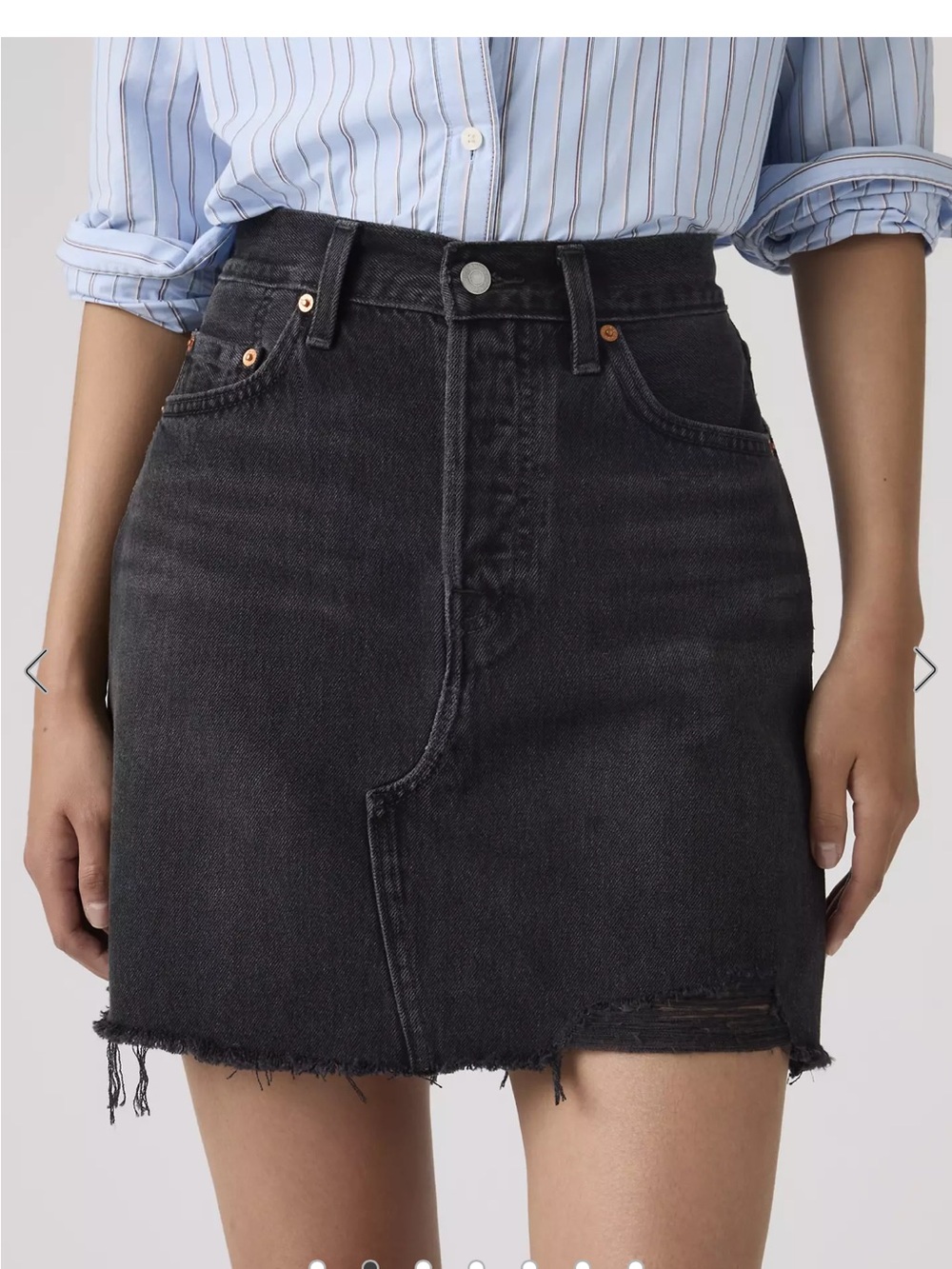 Levi's Black Distressed High-Rise Denim Mini Skirt